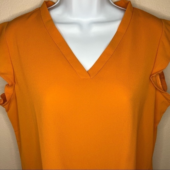 8/10 Shein Orange Pumpkin Short Sleeve Blouse V Neck Top - Picture 3 of 8
